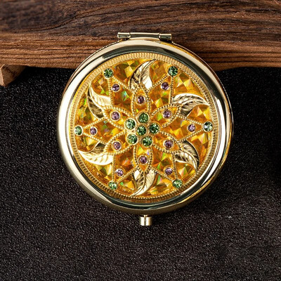 Ρετρό χρυσός μεταλλικός καθρέφτης τσέπης Συμπαγείς καλλυντικοί vintage καθρέφτες Χρυσό κρύσταλλο φορητό μακιγιάζ Vanity Beauty Tools
