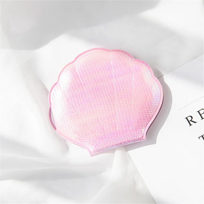 Hordozható kagyló alakú sminktükör, kétoldalas, összehajtható lézeres piperetükör zsebes kompakt kozmetikai tükör sminkeszköz