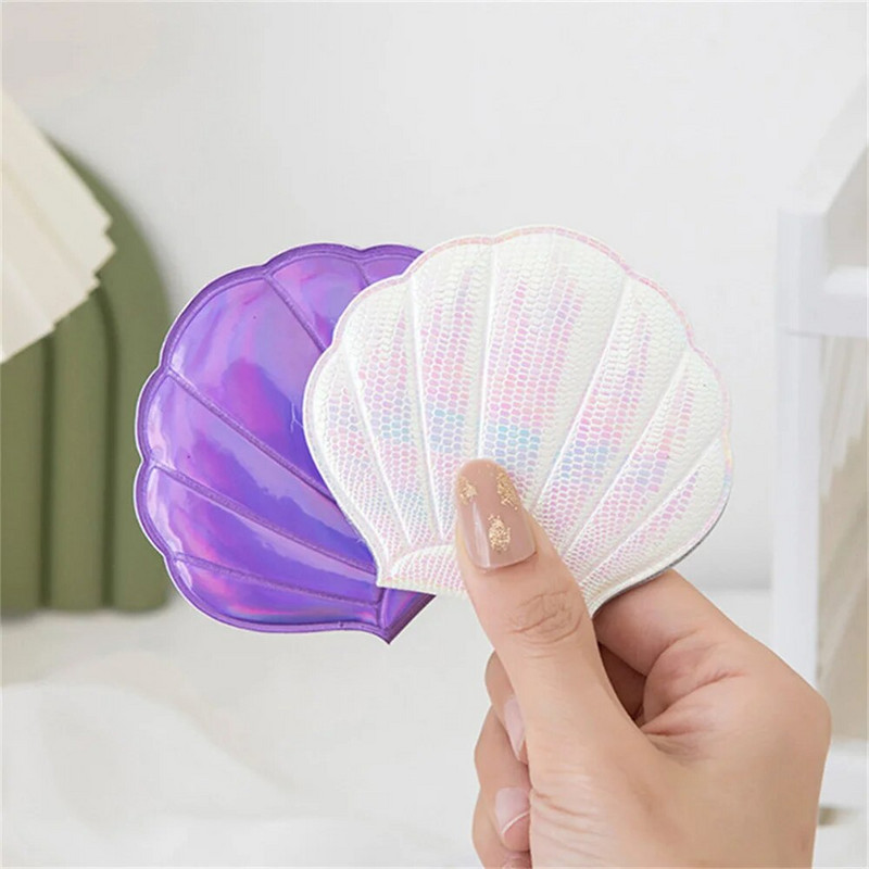 Hordozható kagyló alakú sminktükör, kétoldalas, összehajtható lézeres piperetükör zsebes kompakt kozmetikai tükör sminkeszköz