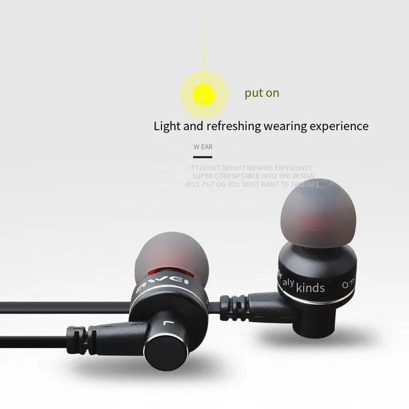 Awei ES-10TY 3,5 mm-es Sport vezetékes fülhallgató mikrofonos HiFi Bass sztereó fülhallgató számítógépes játék fejhallgatóhoz