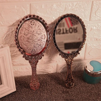 Преносимо ръчно огледало за грим, ретро издълбано огледало за грим, ръчно огледало, спа салон, компактно огледало, дамски козметични огледала
