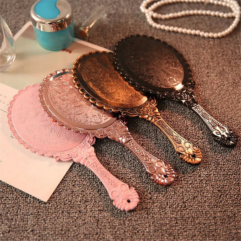 Hordozható kézi sminktükör Retro faragott sminktükör kézi tükör SPA szalon kompakt tükör női kozmetikai tükrök