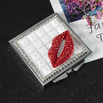 Мини джобно козметично огледало за грим Crystal Red Lip Двустранно сгъваемо компактно огледало Парти сувенири Коледен подарък