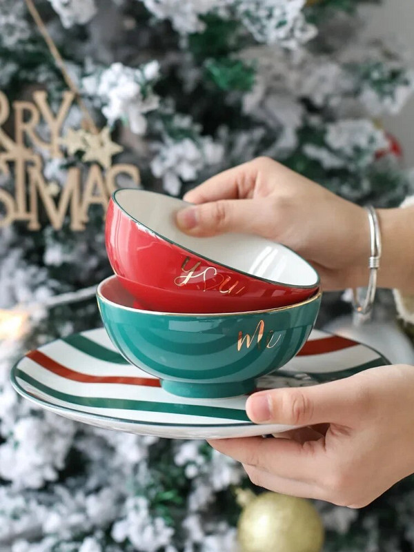 2023 karácsonyi kerámia edények otthoni kreatív személyiség desszert edények készlet aranyos kis edények étkészlet.