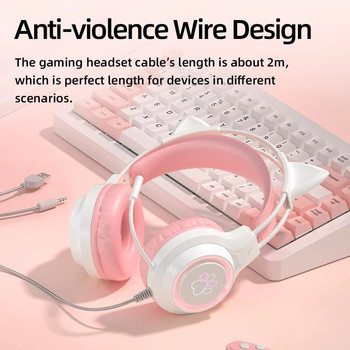 Cat Ear Gaming Headphones for PC Ακουστικά gaming υπολογιστή με μικρόφωνο Noise Cancell Ενσύρματο βύσμα USB 3,5 mm για PS4/Xbox One