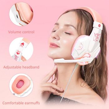 Розови геймърски слушалки с микрофон LED светлина Deep bass PC слушалки за геймър момиче Слушалки с кабел за ps4 компютър XBOX