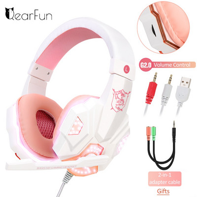 Розови геймърски слушалки с микрофон LED светлина Deep bass PC слушалки за геймър момиче Слушалки с кабел за ps4 компютър XBOX