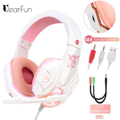 Rózsaszín Gaming Fejhallgató Mikrofonos LED Fénnyel Mély basszus PC Headset Gamer Girl Vezetékes Fejhallgató PS4 Számítógéphez XBOX