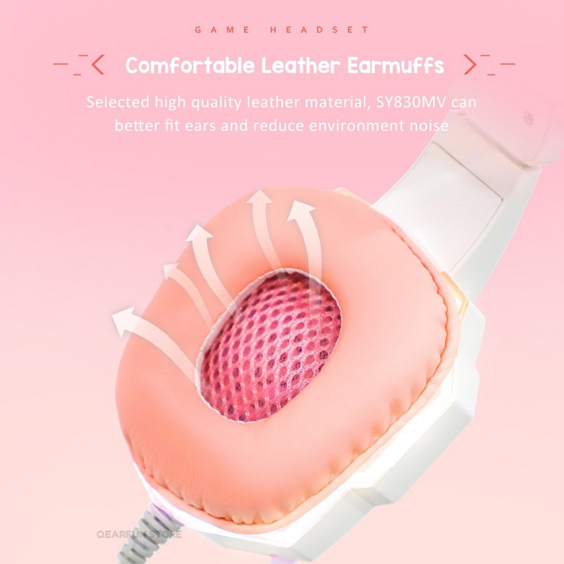 Rózsaszín Gaming Fejhallgató Mikrofonos LED Fénnyel Mély basszus PC Headset Gamer Girl Vezetékes Fejhallgató PS4 Számítógéphez XBOX