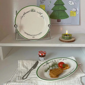 Francia INS Green Line Plate Letter Kerámia tányér zöldséges tányér Otthon Reggeli Tányér Desszert Western Dining Gyönyörű étkészlet