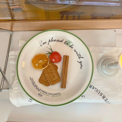 Prancūzų INS žalios linijos lėkštė raidė Keraminė lėkštė daržovių lėkštė Namų pusryčių lėkštė Desertas vakarietiškas pietus Puikūs stalo reikmenys