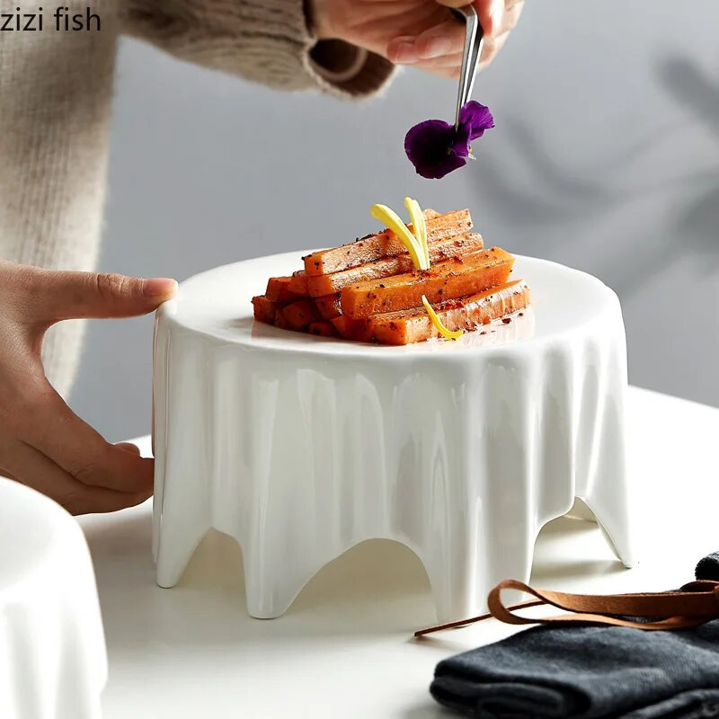 Fehér kerámia tányér Főzőtányérok Steak tányér Sashimi Disc Desszerttálak Sushi tányérok Uzsonnatálca Salátatál Dim Sum tál