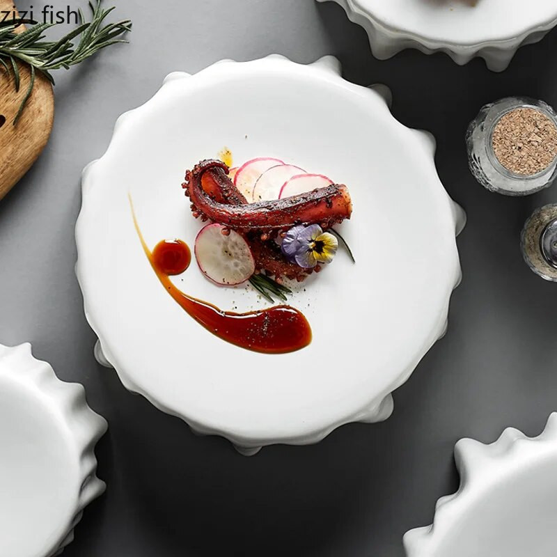 Fehér kerámia tányér Főzőtányérok Steak tányér Sashimi Disc Desszerttálak Sushi tányérok Uzsonnatálca Salátatál Dim Sum tál