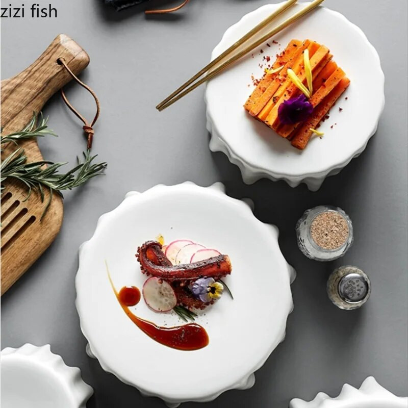 Fehér kerámia tányér Főzőtányérok Steak tányér Sashimi Disc Desszerttálak Sushi tányérok Uzsonnatálca Salátatál Dim Sum tál