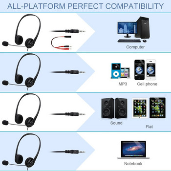 Ενσύρματα ακουστικά ακύρωσης θορύβου 3,55 χιλιοστών με μικρόφωνο ελαφριά ακουστικά gamer για επαγγελματικά ακουστικά PC/laptop/υπολογιστή