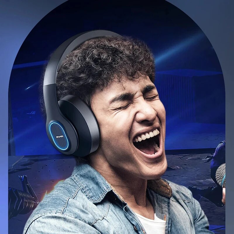 Awei A100BL vezeték nélküli vezeték nélküli fülhallgató Bluetooth fejhallgató játék fejhallgató mikrofonnal színes lélegző lámpák PC számítógéphez laptophoz