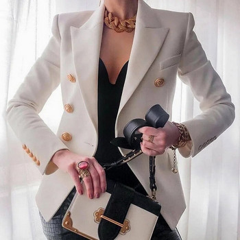 Κομψό μπλέιζερ γυναικείο μακρυμάνικο άνοιξη με διπλό πέτο μονόχρωμο παλτό Κομψά casual τζάκετ Μπλέιζερ 2024 Office Lady outwears