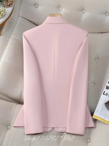 Розов дамски костюм Блейзър Едноредно яке с дълъг ръкав Свободни ежедневни пролетни дамски горнища ropa de mujer 2024