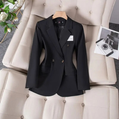 Sárga, duplasoros, hosszú ujjú női blézer, karcsúsított kabát, alkalmi kabát mindennapi viseletre Tavaszi őszi felsőruházat nőknek