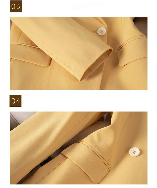 Sárga, duplasoros, hosszú ujjú női blézer, karcsúsított kabát, alkalmi kabát mindennapi viseletre Tavaszi őszi felsőruházat nőknek