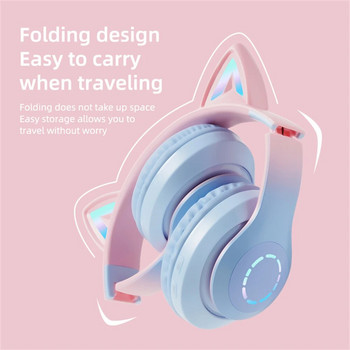 Cute Cat Ear Headphone Bluetooth 5.0 Wireless Headset Color LED Headband Ακουστικό παιχνιδιών για τηλέφωνο Φορητός υπολογιστής Tablet