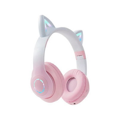 Cute Cat Ear Headphone Bluetooth 5.0 Wireless Headset Color LED Headband Ακουστικό παιχνιδιών για τηλέφωνο Φορητός υπολογιστής Tablet