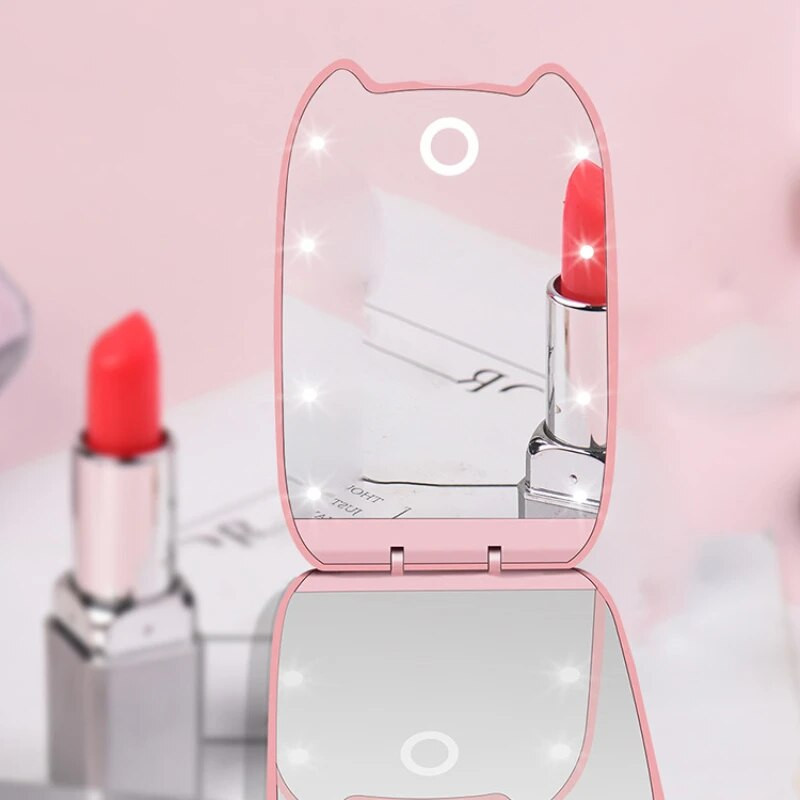 Összecsukható női sminktükör kültéri hordozható kozmetikai tükör ABS műanyag összecsukható tükör 8 LED-es lámpával