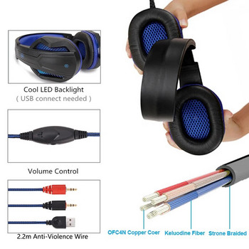 Готини LED кабелни слушалки с микрофон Геймърски слушалки за компютър Слушалки Геймърски стерео геймърски слушалки за компютър/PS4/телефон