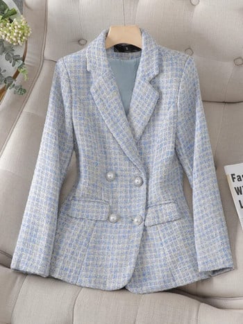 Υψηλής ποιότητας Κορεάτικη μόδα Tweed Blazer Παλτό Γυναικείο μακρυμάνικο γαλλικό λεπτό μάλλινο κοστούμι outwear Φθινοπωρινό χειμώνα Casaco