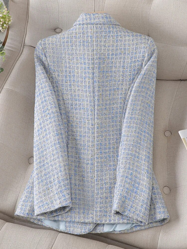 Kiváló minőségű koreai divat Tweed blézer dzseki kabát női hosszú ujjú francia vékony gyapjú öltöny felsőruházat őszi tél Casaco