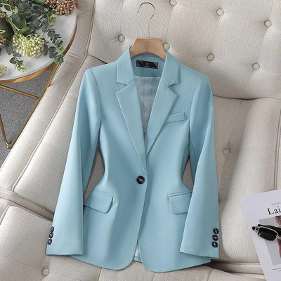 Új tavaszi őszi női blézer kék fekete rózsaszín kávé, női üzleti munkaruha, hosszú ujjú, egygombos tömör formális dzseki 4XL