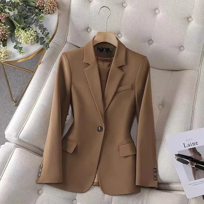 Új tavaszi őszi női blézer kék fekete rózsaszín kávé, női üzleti munkaruha, hosszú ujjú, egygombos tömör formális dzseki 4XL