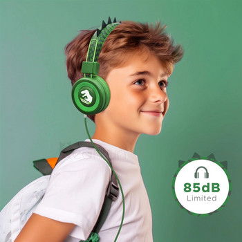 Сладък динозавър Детски слушалки с микрофон Безопасна сила на звука 85 db Стерео звук Кабелни детски слушалки за Ipad Компютър Детски подаръци