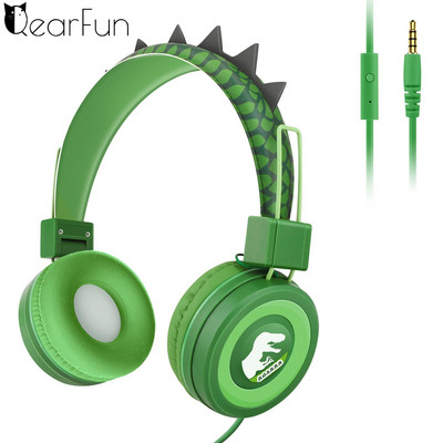 Căști drăguțe pentru copii cu dinozaur, cu microfon, volum sigur, 85 db, sunet stereo, căști pentru copii cu fir pentru computerul Ipad, cadouri pentru copii