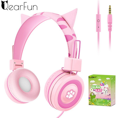 Căști drăguțe pentru copii cu dinozaur, cu microfon, volum sigur, 85 db, sunet stereo, căști pentru copii cu fir pentru computerul Ipad, cadouri pentru copii