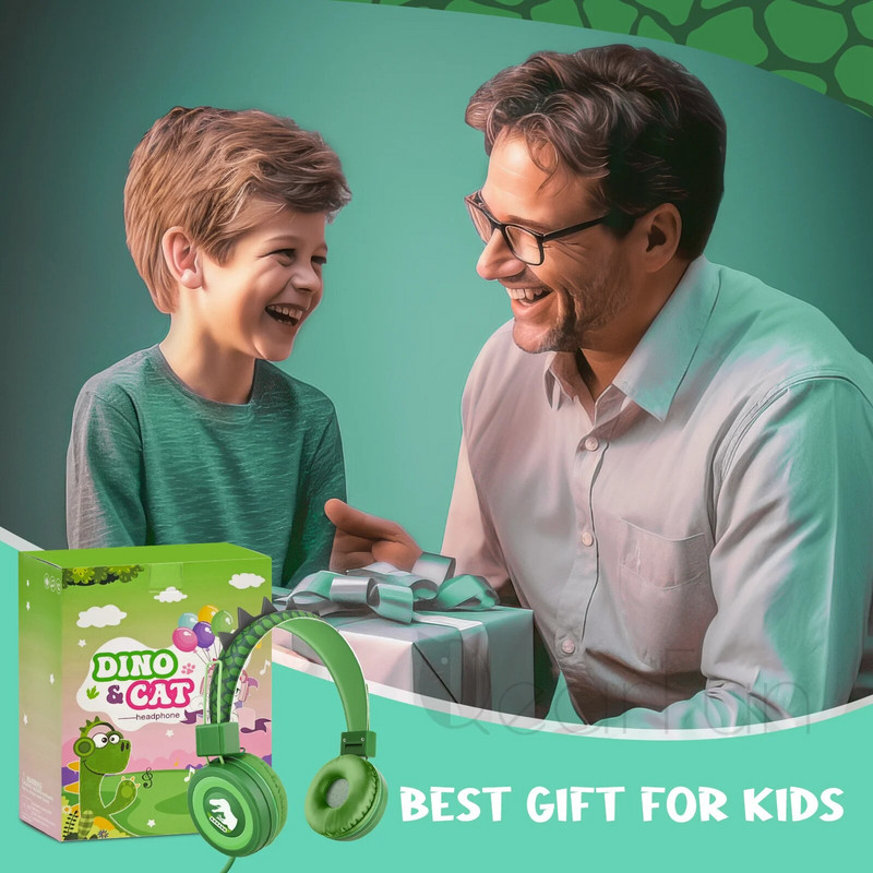 Aranyos dinoszaurusz gyerek fejhallgató mikrofonnal, biztonságos hangerő 85 db sztereó hang Vezetékes gyerekfejhallgató Ipad számítógéphez gyerekeknek ajándékok