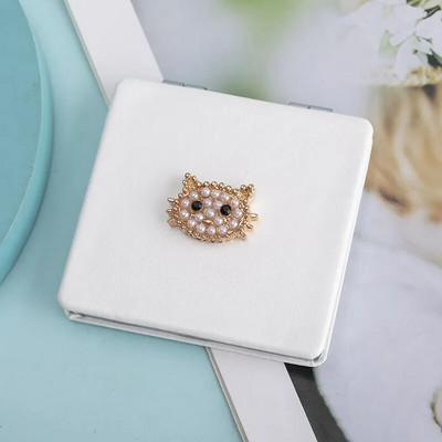 Összehajtható dupla zsebes tükör nagyító sminktükör Pearl Love PU sminktükör Hajtogatott kompakt tükrök Beauty kozmetikai eszköz