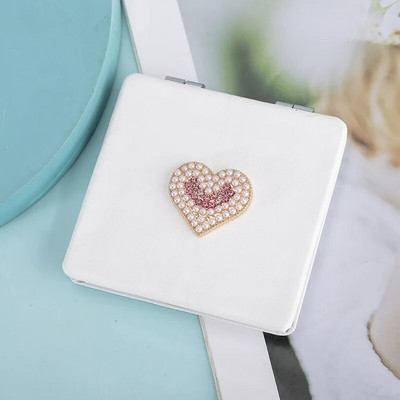 Összehajtható dupla zsebes tükör nagyító sminktükör Pearl Love PU sminktükör Hajtogatott kompakt tükrök Beauty kozmetikai eszköz