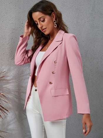 Ροζ γυναικείο κοστούμι Blazer μακρυμάνικο μπουφάν Διπλό στήθος Slim Fit Coat For Lady Party Formal Women Top for Office