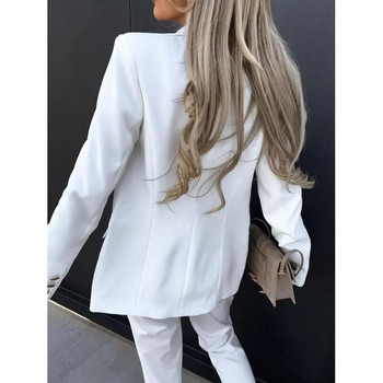 2023 Нов есенен моден едноцветен костюм с яка и двуредно малко костюмче с темперамент Дамско джобно ежедневно палто