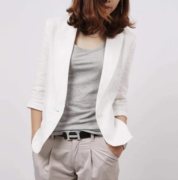 Pamut és vászon öltöny Női dzseki Tavaszi nyár elegáns és elegáns dzsekik Női rövid blézerek Fehér női blézer nőknek