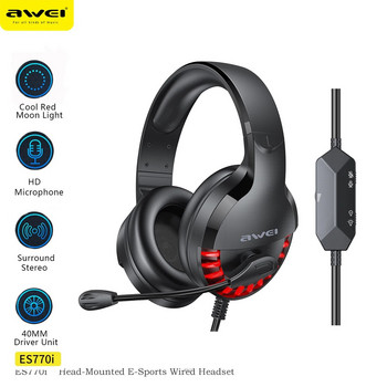 Awei ES-770I Ενσύρματα ακουστικά παιχνιδιών 3,5 mm Plug Gamer Headset Surround Sound with Mic for PC 50mm Driver Earbuds
