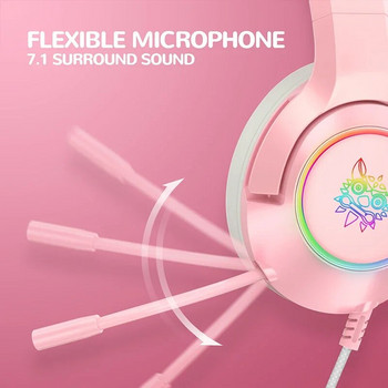 Ακουστικά 3,5 χιλιοστών Gaming Cute Pink Cat Ear με μικρόφωνο για κορίτσια Kawaii Γυναικεία Μουσική Ενσύρματο ακουστικό PS4 PS5 XBOX PC Gamer