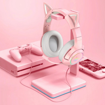 3,5 мм гейминг Сладки розови слушалки с котешки уши с микрофон за момичета Kawaii Дамски музикални кабелни слушалки PS4 PS5 XBOX PC компютър Геймър