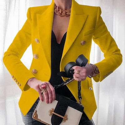Blazer elegant coreean șic, la modă pentru femei, costume la două piepturi, cu mânecă lungă, jachete casual solide, sacouri pentru femei, toamnă iarnă