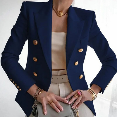 Blazer elegant coreean șic, la modă pentru femei, costume la două piepturi, cu mânecă lungă, jachete casual solide, sacouri pentru femei, toamnă iarnă