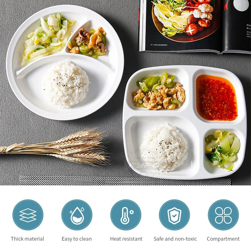 3/4/7-Rácsos tányérok ételhez Vacsora tányérok Evőeszközök Étkezőrekeszes tányér Felszolgáló edények Saláta konyha Környezetbarát étkészlet