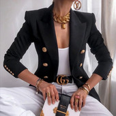 Blazer șic femeie 2023 toamnă cu mânecă lungă, rever dublu, haină solidă, jachete casual subțiri, sacouri vintage, haine de exterior pentru femei