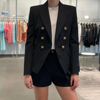 Chic Blazer Woman 2023 Φθινοπωρινό μακρυμάνικο διπλό παλτό με μονόχρωμο πέτο Λεπτά casual μπουφάν Vintage blazers γυναικεία ρούχα