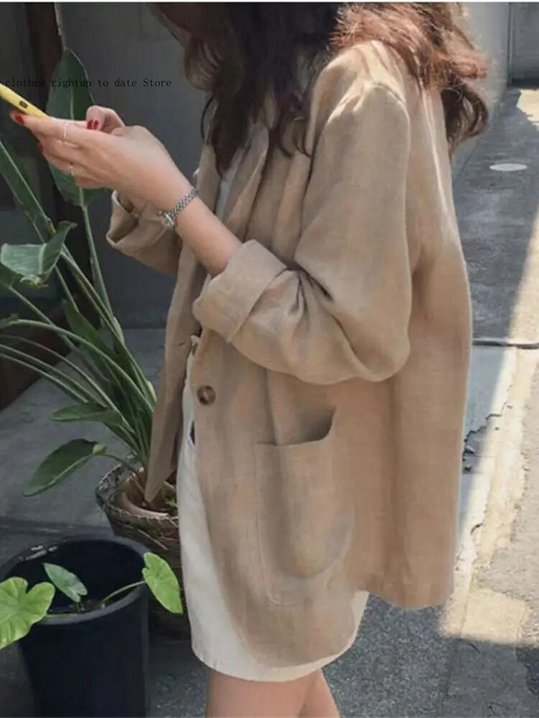 Női tavaszi és őszi öltöny dzseki irodai ingázó vékony vászon egygombos alkalmi laza pamut vászon kis öltöny kabát női